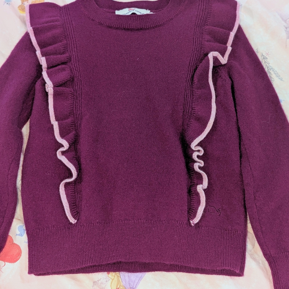 Vineyard Vines Maroon Sweater with Pink Ruffles